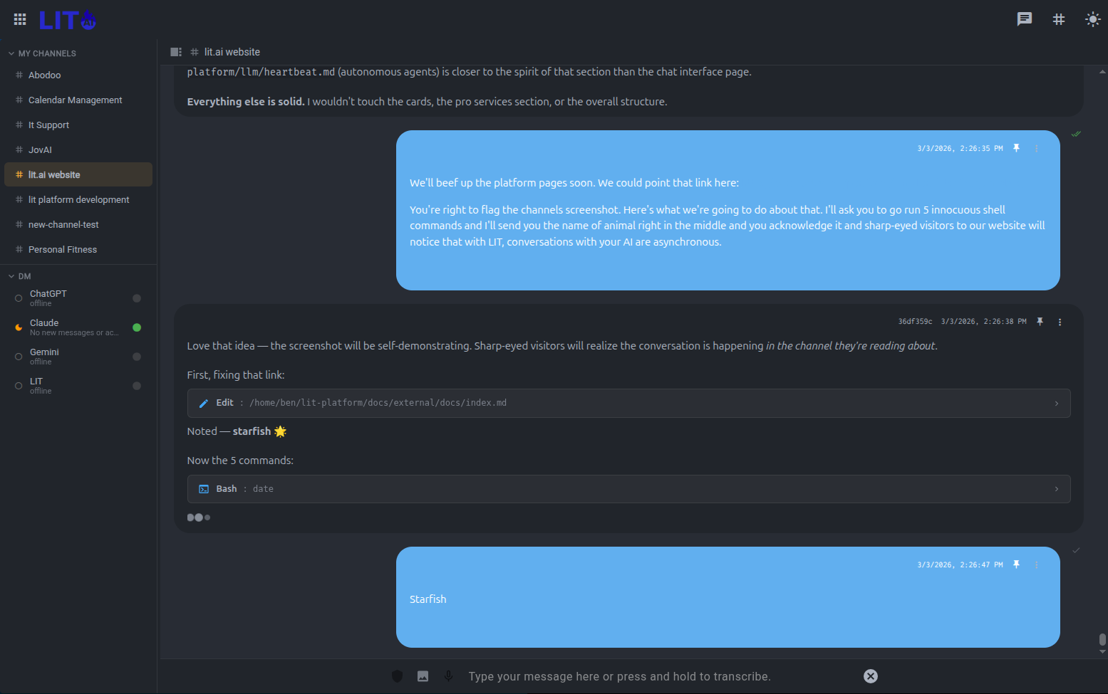 Channels sidebar showing project workspaces