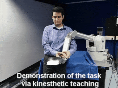 A robotic arm learning to flip pancakes through trial and error